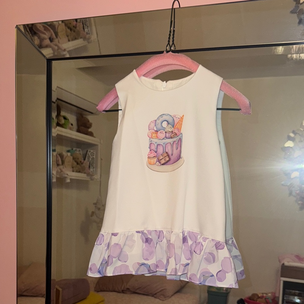 White Dress with Purple Ruffle Hem